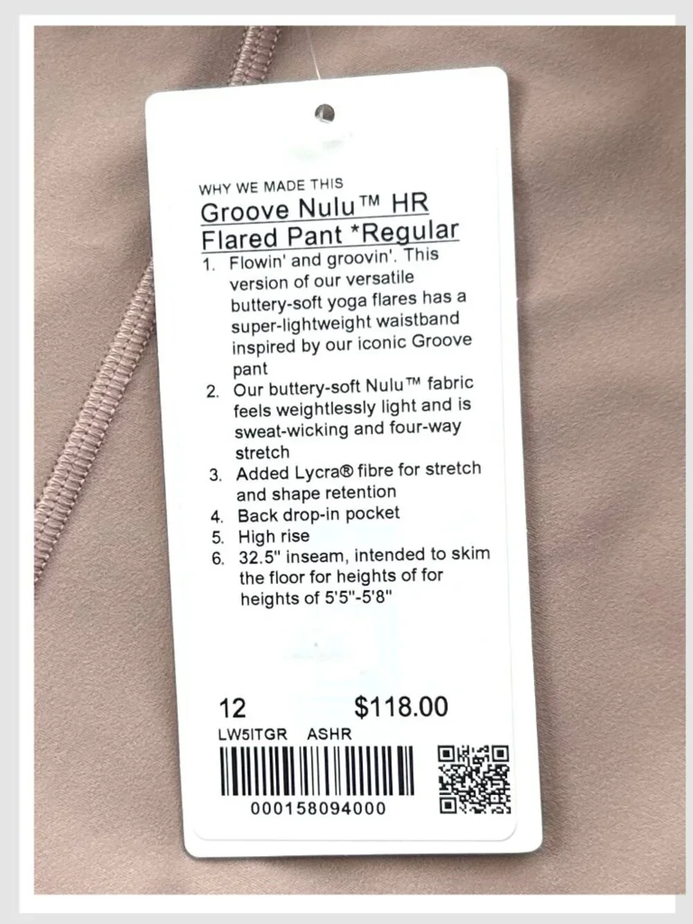 Lululemon Groove Nulu Flared Pant Ashen Rose Taupe High Rise Size 12